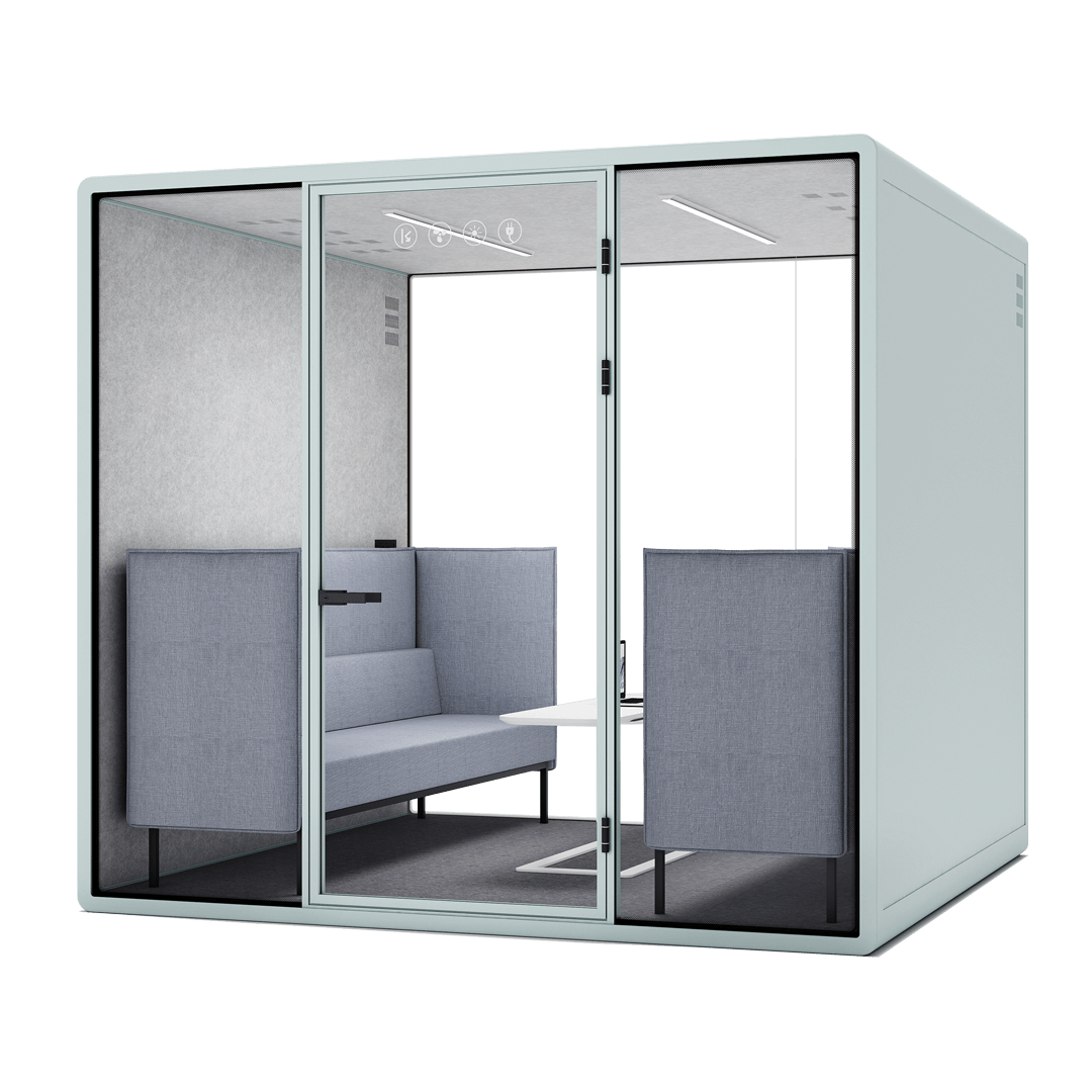 A sound proof office booth with a spacious interior and modern design, ideal for focused work.