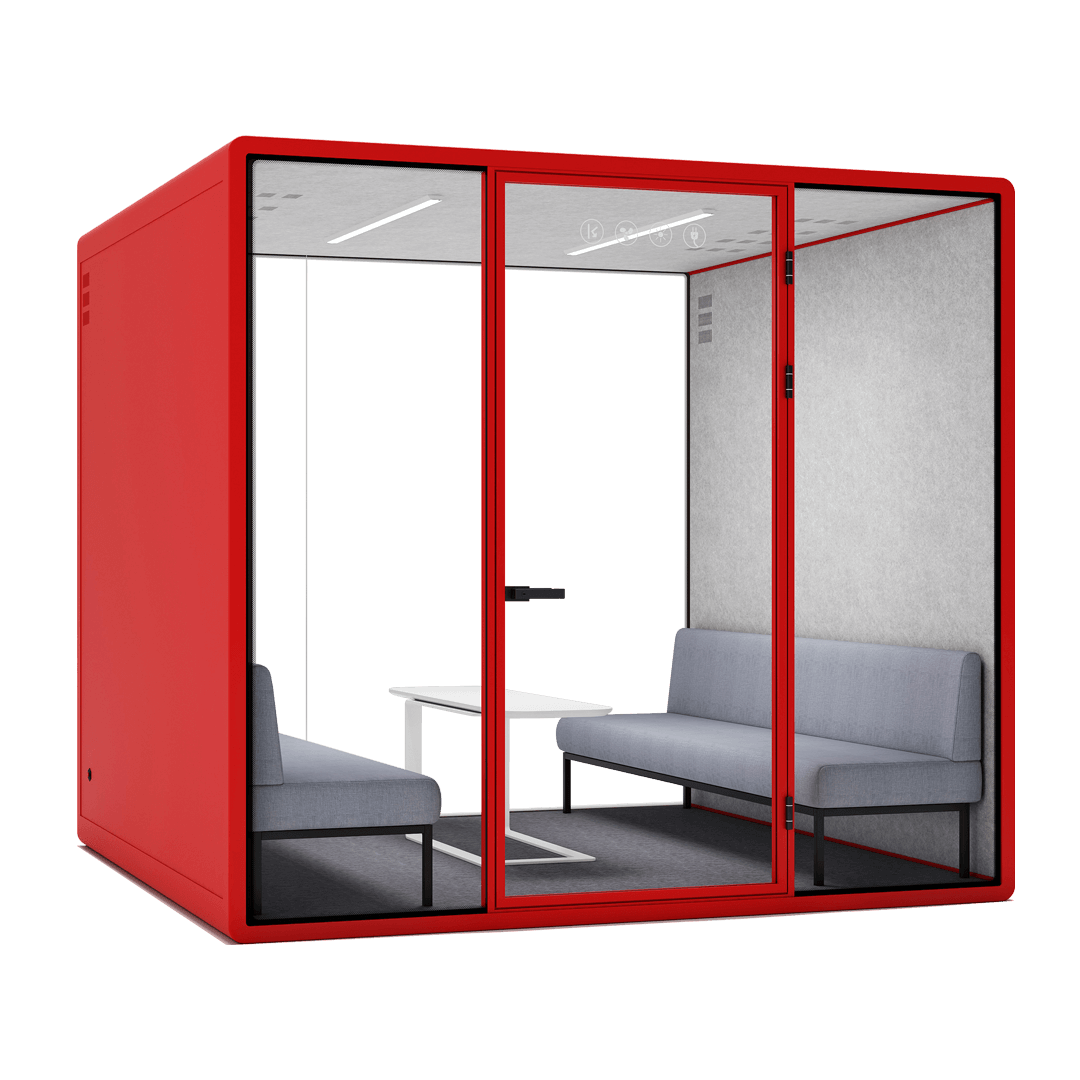 A soundproof cabin for office with ample space for meetings or individual work.